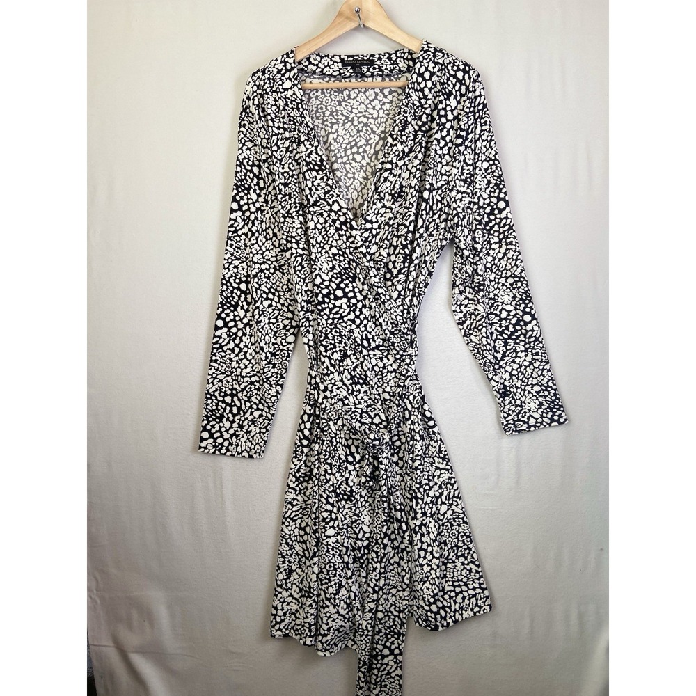 Banana Republic Dress Womens Size XXL Black White Print Wrap Long Sleeve
